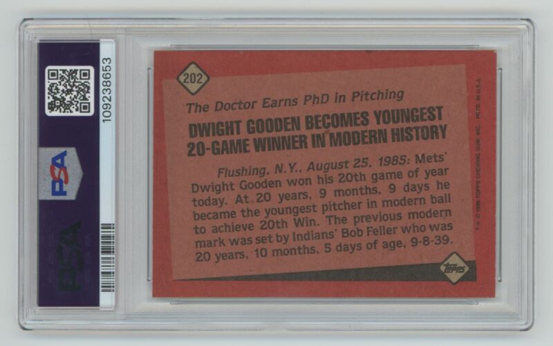 1986 TOPPS DWIGHT GOODEN PSA 6 NEW YORK METS #202 - Image 3
