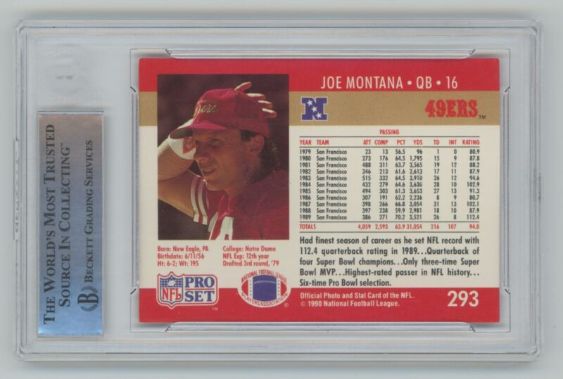 1990 PRO SET SUPER BOWL MVP COLLECTIBLES JOE MONTANA AUTO BECKETT SAN FRANCISCO - Image 3