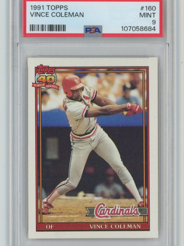 1991 TOPPS VINCE COLEMAN PSA 9 ST LOUIS CARDINALS 160 POP 2 WITH 0 HIGHER 286740707555