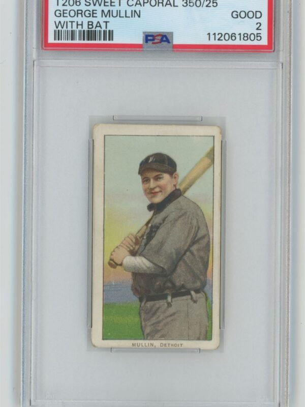 1911 SWEET CAPORAL WHITE BORDER GEORGE MULLIN PSA 2 DETROIT WITH BAT