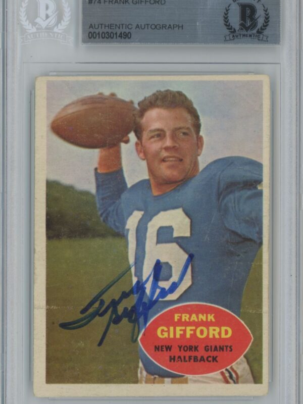 1960 TOPPS FRANK GIFFORD ROOKIE AUTO BECKETT NEW YORK GIANTS #74 AUTHENTIC