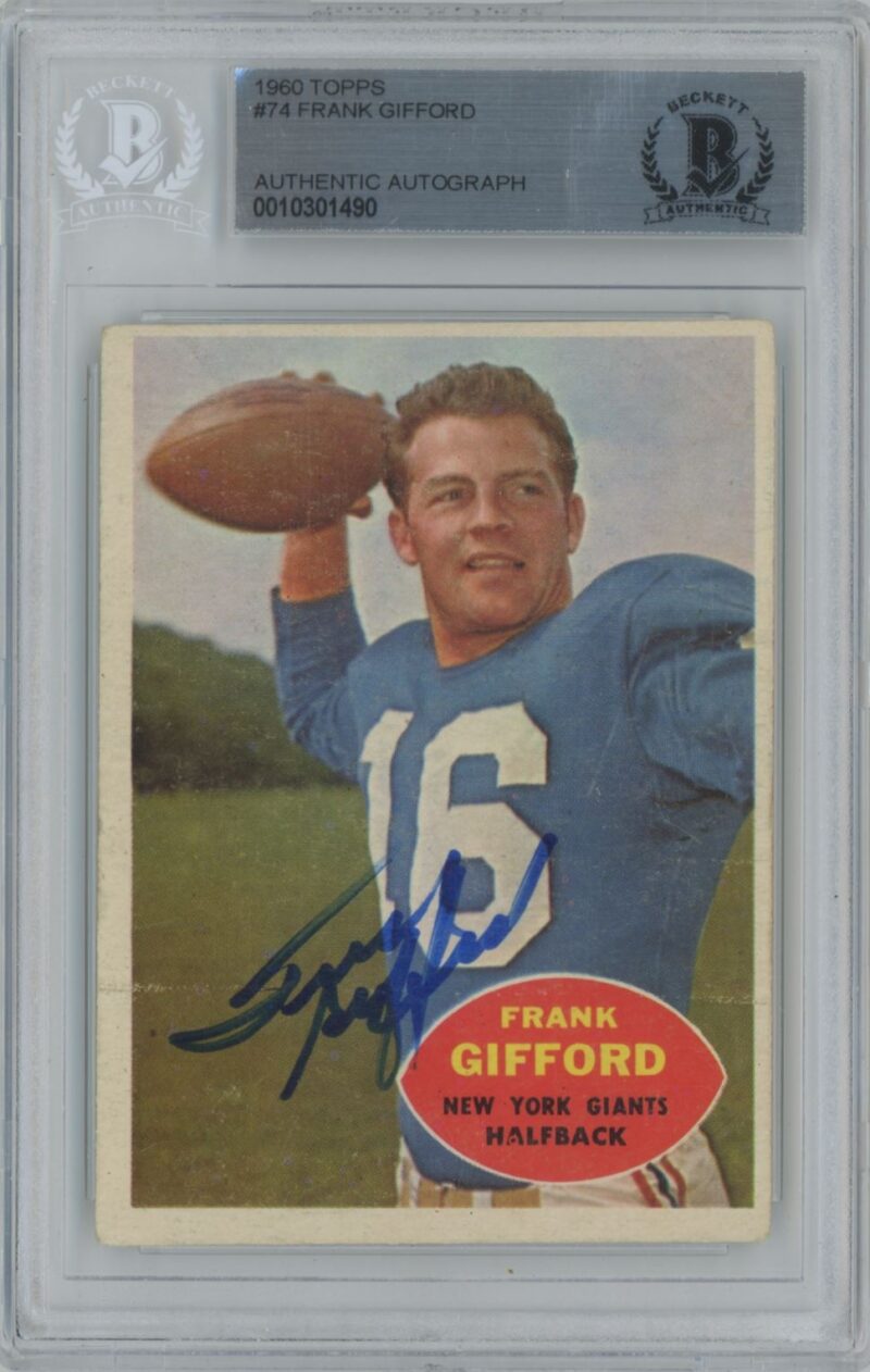 1960 TOPPS FRANK GIFFORD ROOKIE AUTO BECKETT NEW YORK GIANTS #74 AUTHENTIC