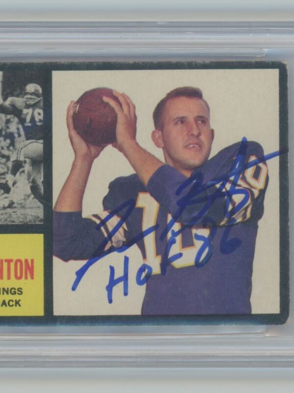1962 TOPPS FRAN TARKENTON ROOKIE AUTO BECKETT MINNESOTA VIKINGS #90 INSCRIBED