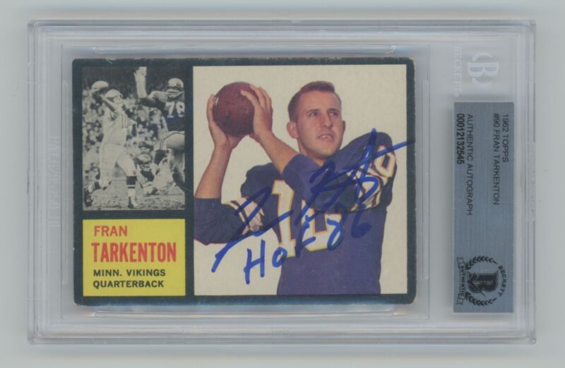 1962 TOPPS FRAN TARKENTON ROOKIE AUTO BECKETT MINNESOTA VIKINGS #90 INSCRIBED