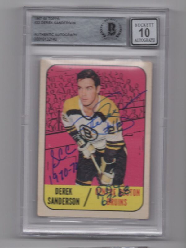 1967-68 TOPPS 3-15 DEREK SANDERSON AUTO BCCG 10 BOSTON BRUINS #33