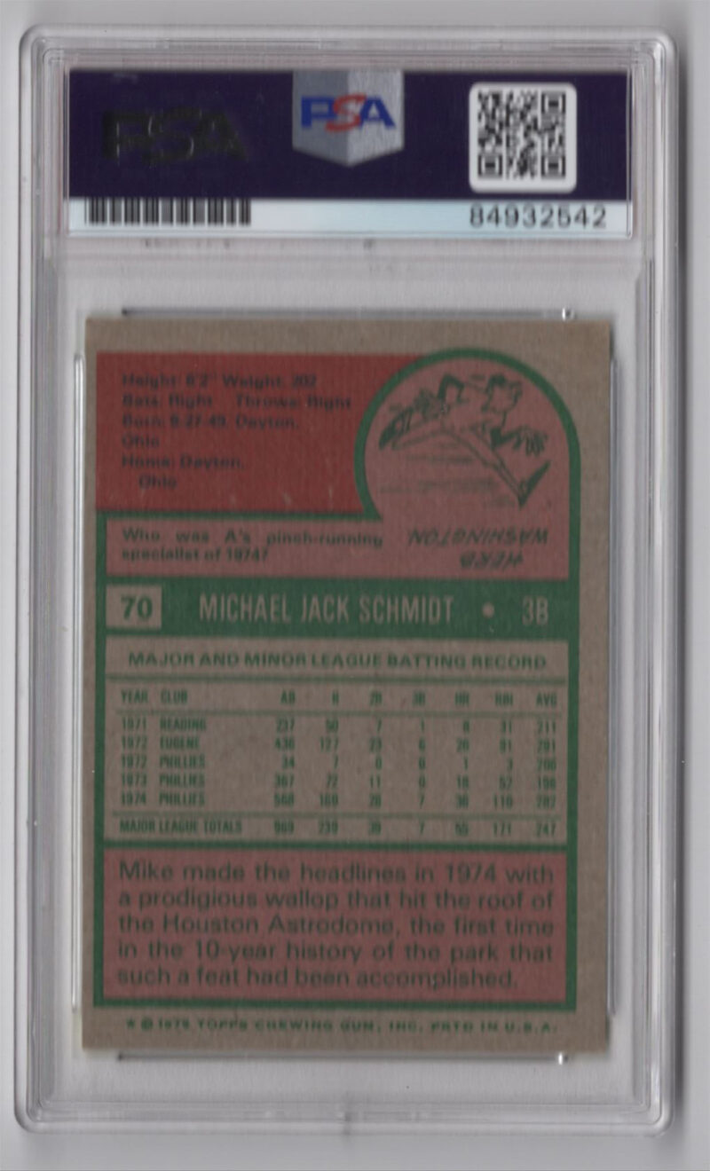1975 TOPPS 3 15 MIKE SCHMIDT AUTO PSA PHILADELPHIA PHILLIES 70 286366670636 2