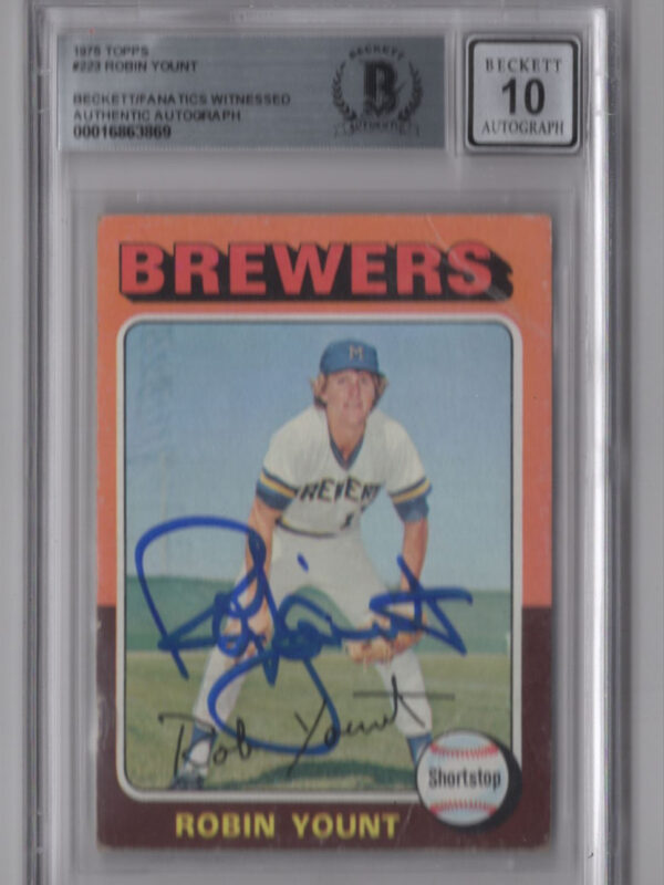 1976 TOPPS 3-15 ROBIN YOUNT ROOKIE AUTO BECKETT MILWAUKEE BREWERS #223 AUTO 10