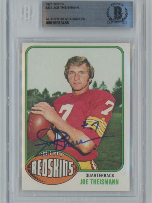 1976 TOPPS JOE THEISMANN ROOKIE AUTO BECKETT WASHINGTON REDSKINS #231 INSCRIBED