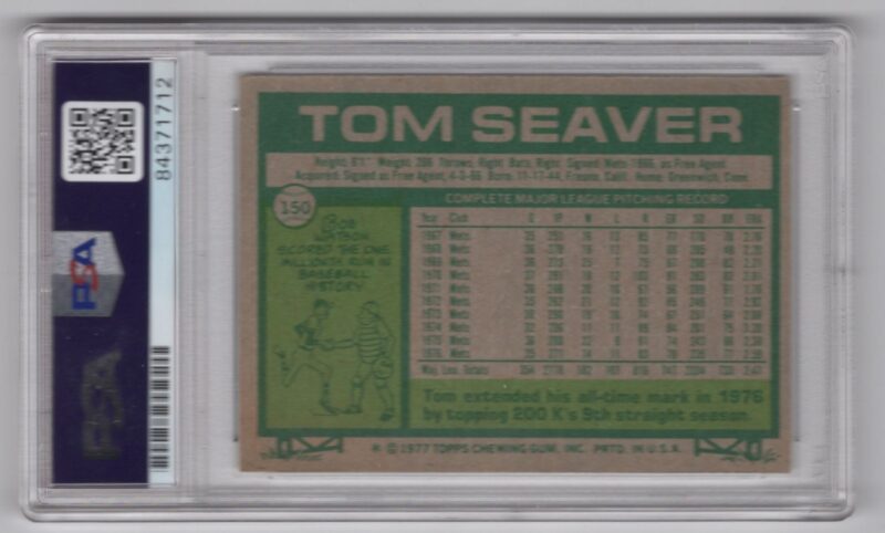 1977 TOPPS TOM SEAVER AUTO PSA NEW YORK METS #150 HAND SIGNED AUTOGRAPH - Image 3