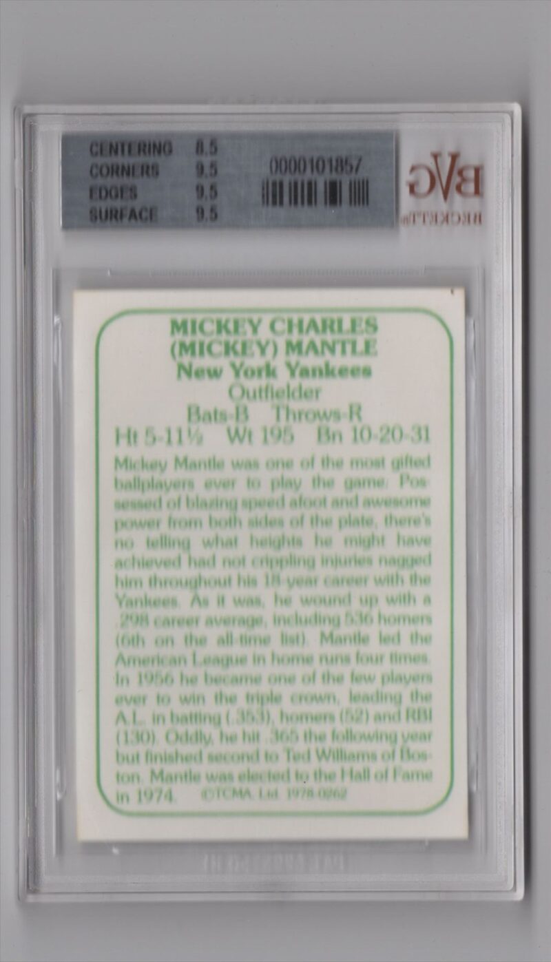 1978 TCMA MICKEY MANTLE BVG 9 NEW YORK YANKEES #262 - Image 3