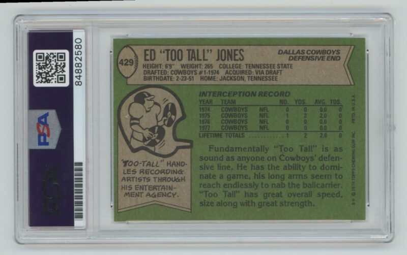 1979 5 GOMER JONES AUTO PSA DALLAS COWBOYS #429 - Image 3