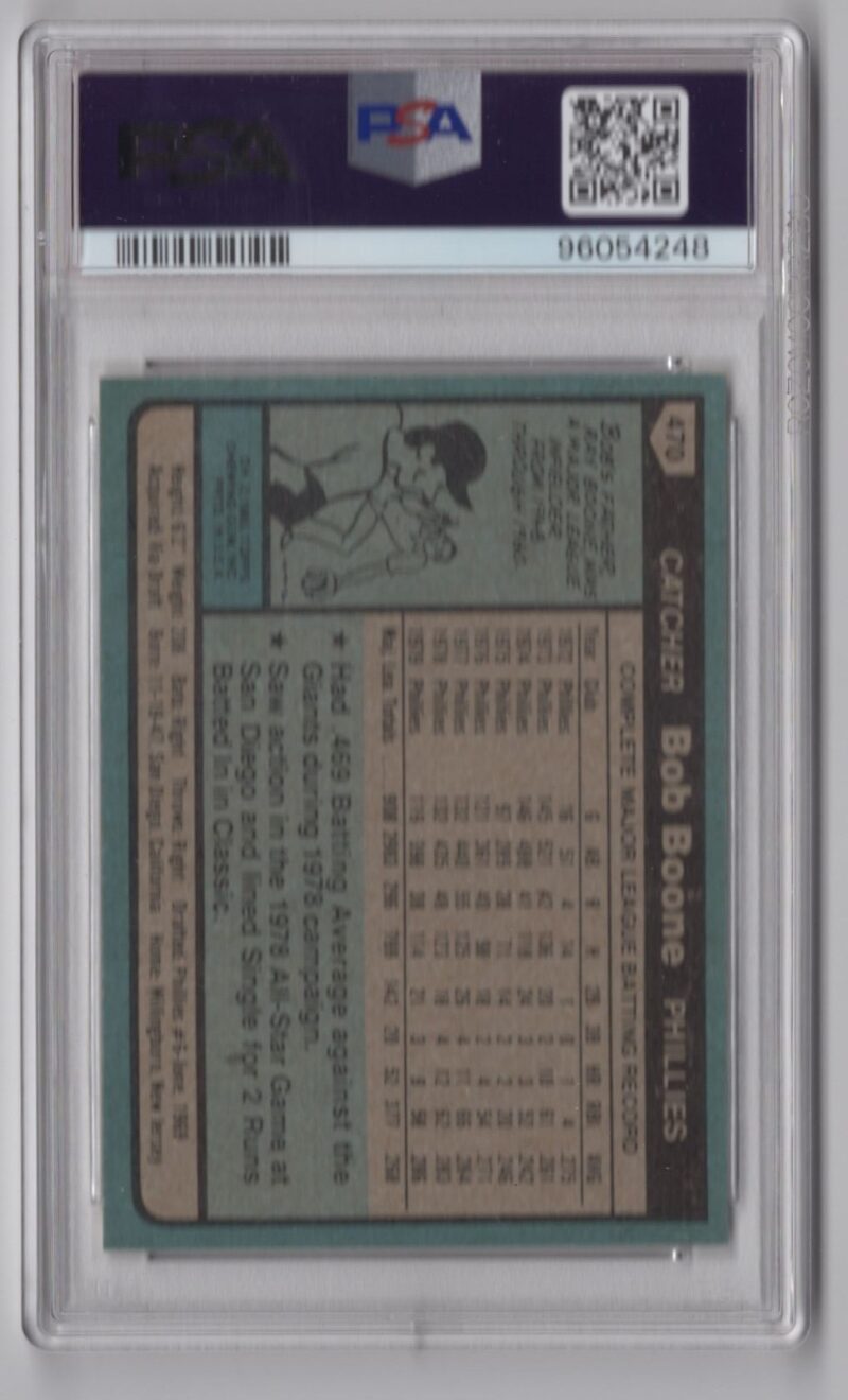 1980 TOPPS BOB BOONE PSA 10 PHILADELPHIA PHILLIES #470 PERFECT PSA 10, TOTAL POP - Image 3