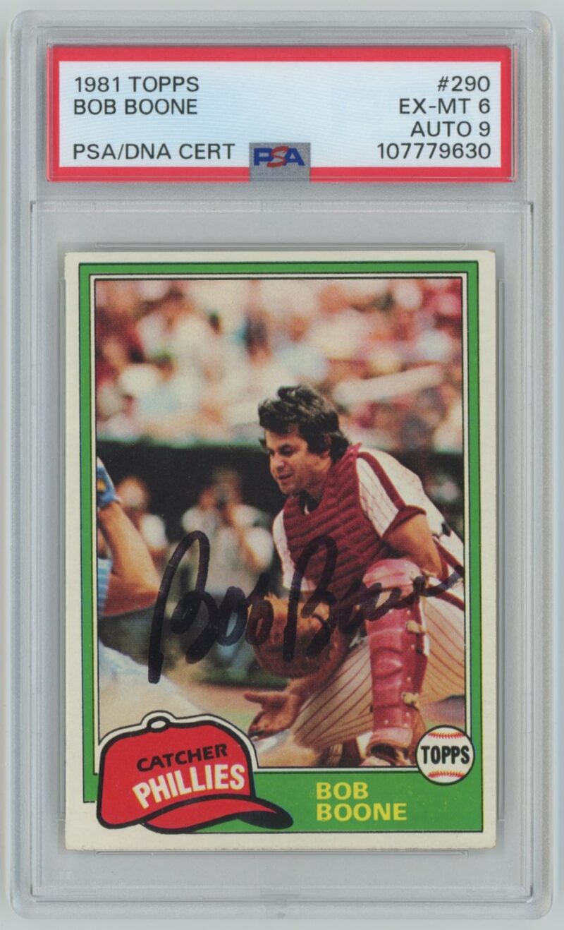 1981 TOPPS BOB BOONE AUTO PSA 6 PHILADELPHIA PHILLIES #290 AUTHENTIC AUTOGRAPH