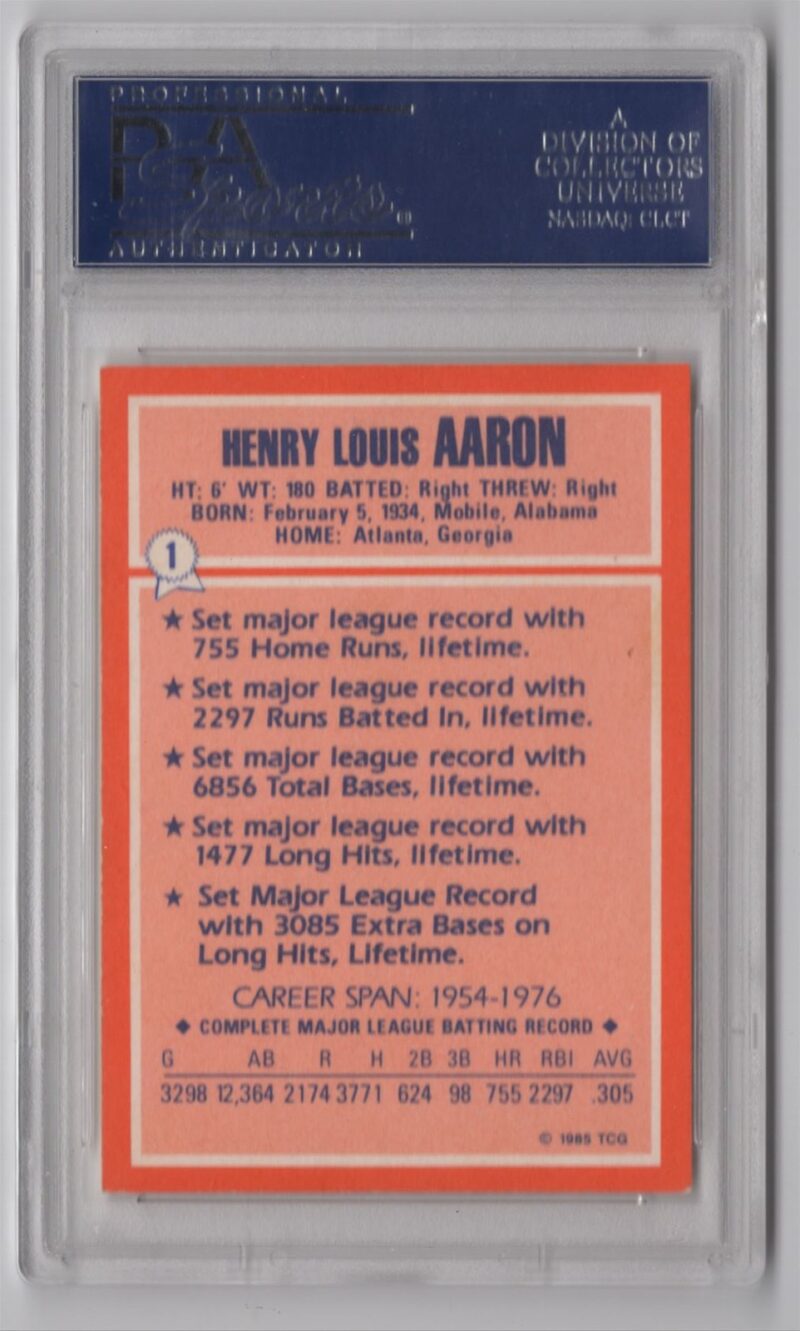 1985 3-15 HANK AARON AUTO PSA ATLANTA BRAVES #1 - Image 3