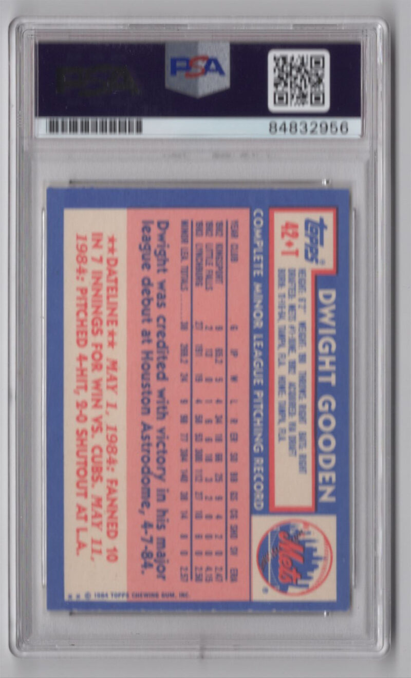 1985 TOPPS 3-15 DWIGHT GOODEN AUTO PSA NEW YORK METS #42T INSCRIBED 84 NL ROY - Image 3
