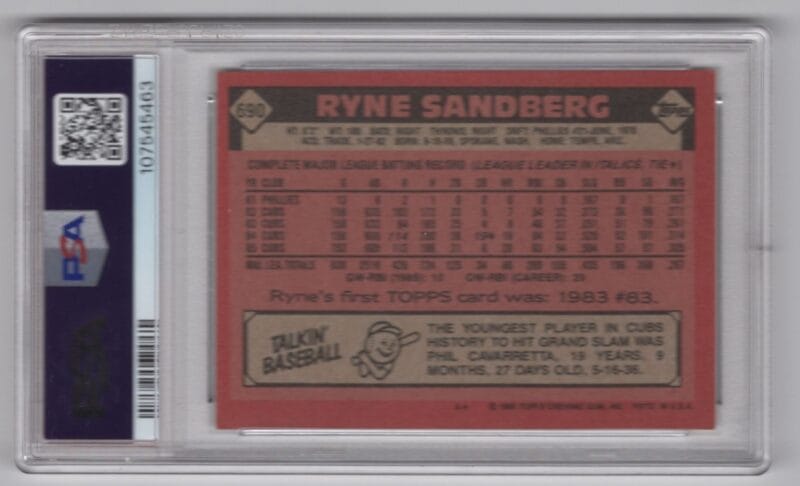 1986 TOPPS RYNE SANDBERG ROOKIE PSA 6 CHICAGO CUBS #690 POP 40 - Image 3
