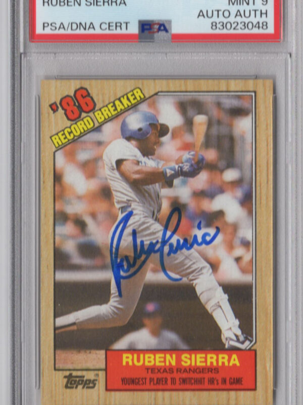 1987 TOPPS 3-15 RUBEN SIERRA ROOKIE AUTO PSA 9 TEXAS RANGERS #6 AUTO AUTH.