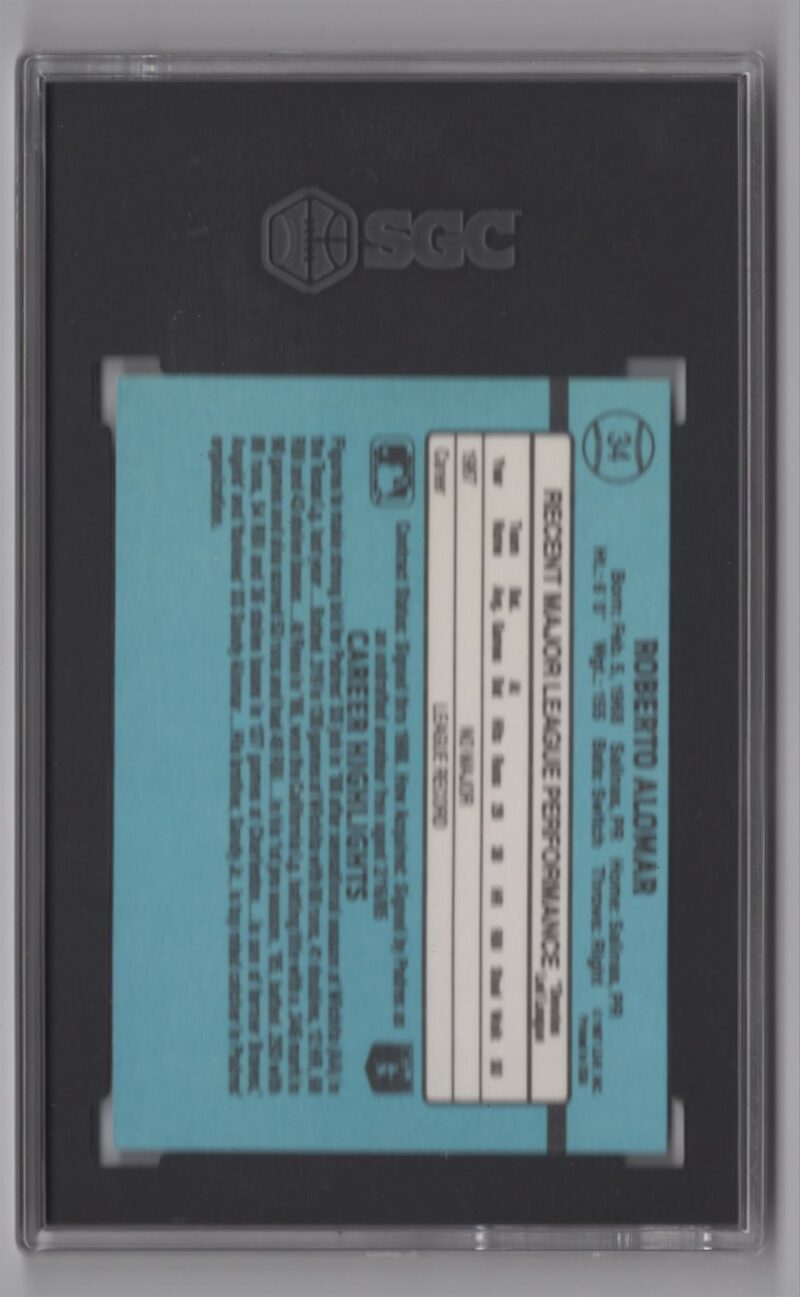 1988 DONRUSS ROBERTO ALOMAR ROOKIE SGC 8 SAN DIEGO PADRES #34 - Image 3