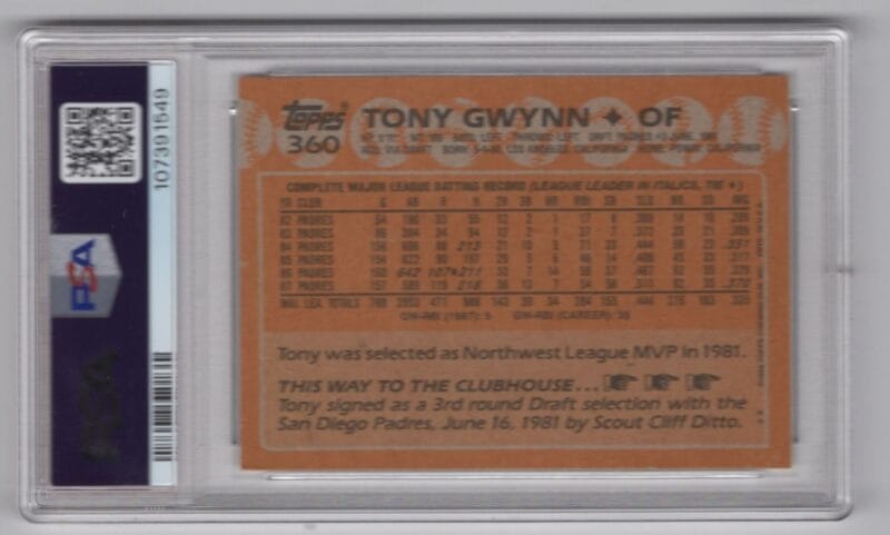 1988 TOPPS TONY GWYNN 20.00 6 SAN DIEGO PADRES #360 - Image 3