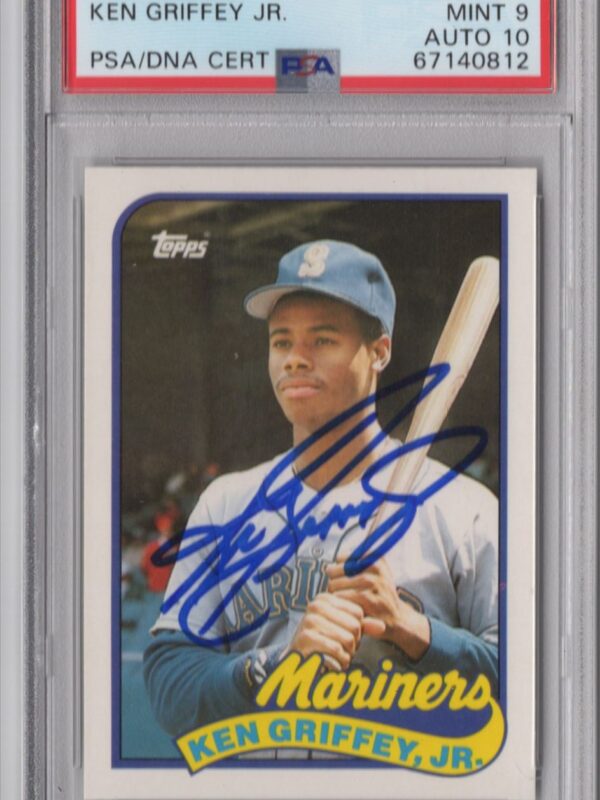 1989 TOPPS 3-15 KEN GRIFFEY JR. ROOKIE AUTO PSA 9 SEATTLE MARINERS #41T AUTO 10