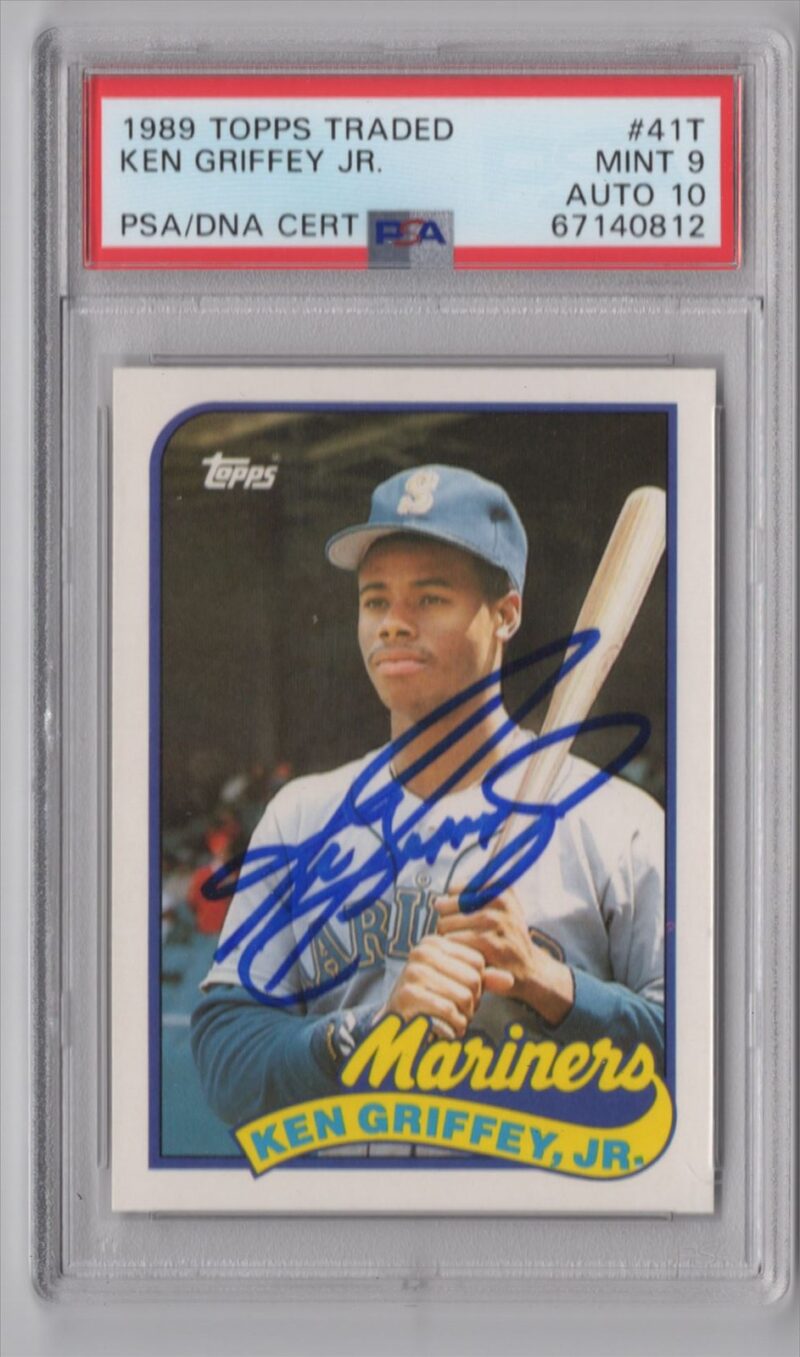 1989 TOPPS 3-15 KEN GRIFFEY JR. ROOKIE AUTO PSA 9 SEATTLE MARINERS #41T AUTO 10