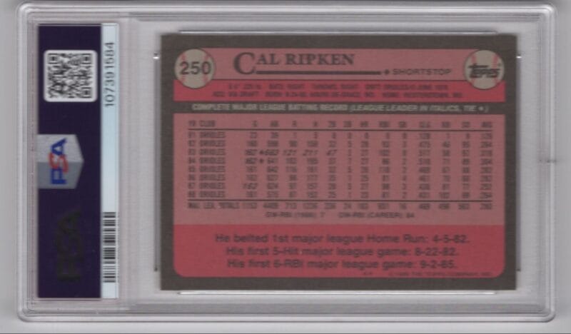 1989 TOPPS CAL RIPKEN 20.00 3 BALTIMORE ORIOLES #250 - Image 3