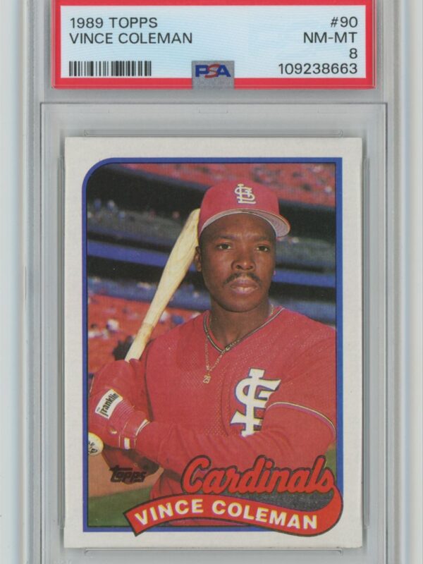 1989 TOPPS VINCE COLEMAN PSA 8 ST. LOUIS CARDINALS #90 POP 3 ONLY 4 HIGHER