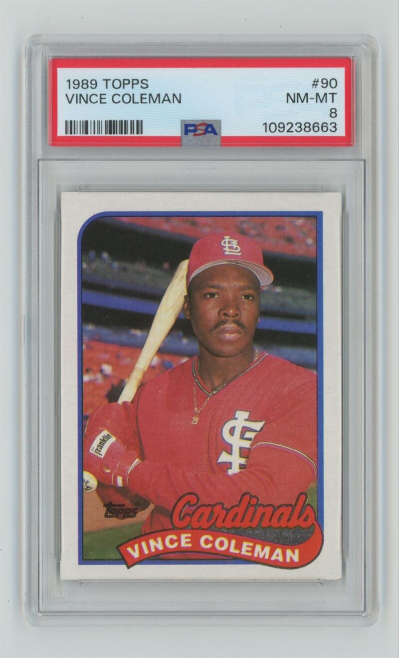 1989 TOPPS VINCE COLEMAN PSA 8 ST. LOUIS CARDINALS #90 POP 3 ONLY 4 HIGHER