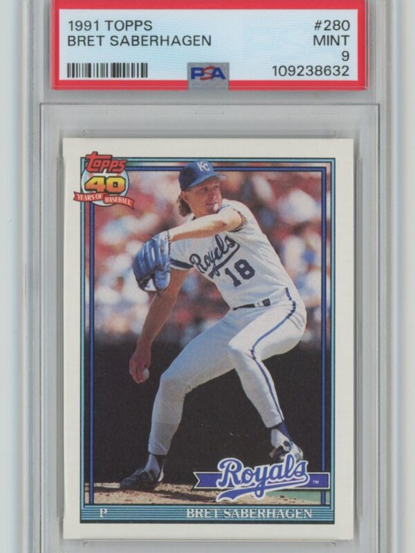 1991 TOPPS BRET SABERHAGEN PSA 9 KANSAS CITY ROYALS #280