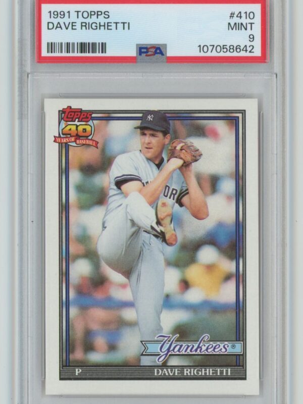 1991 TOPPS DAVE RIGHETTI PSA 9 NEW YORK YANKEES 410 POP 5 ONLY 9 HIGHER 286740614556