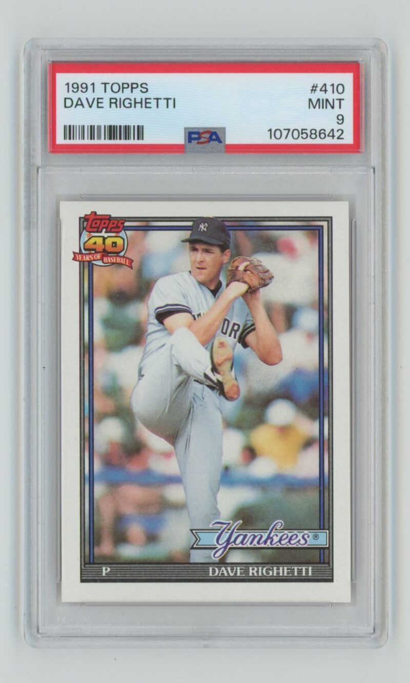 1991 TOPPS DAVE RIGHETTI PSA 9 NEW YORK YANKEES 410 POP 5 ONLY 9 HIGHER 286740614556