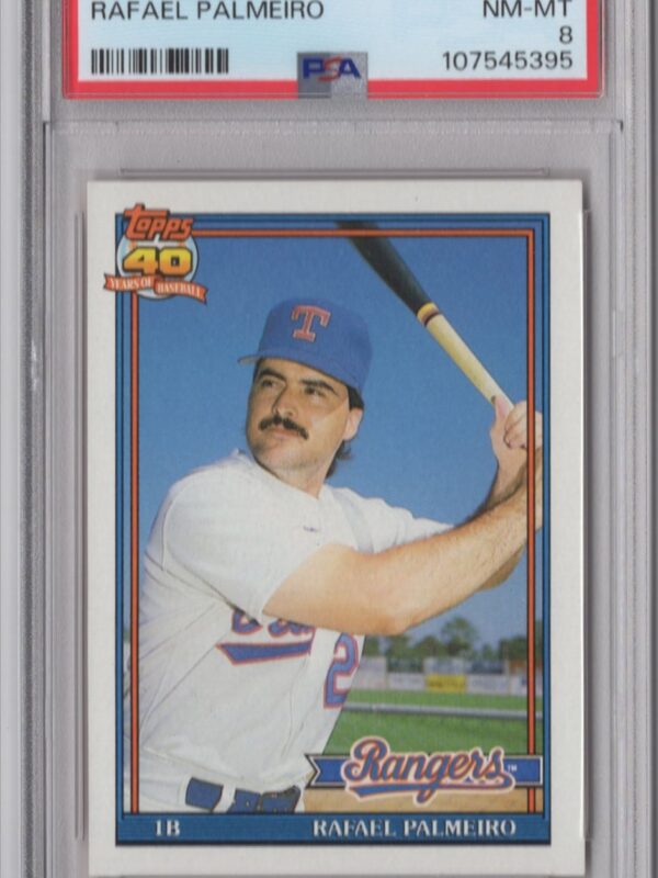1991 TOPPS RAFAEL PALMEIRO PSA 8 TEXAS RANGERS #295