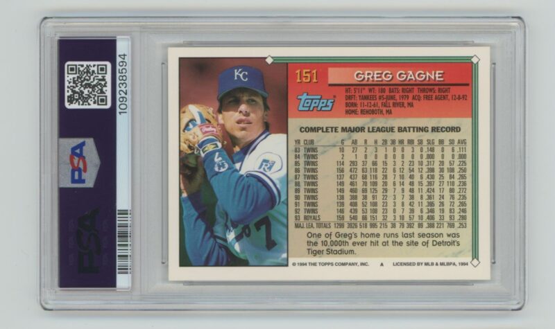 1994 TOPPS GREG GAGNE PSA 8 KANSAS CITY ROYALS #151 - Image 3