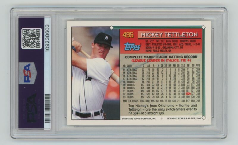 1994 TOPPS MICKEY TETTLETON PSA 7 DETROIT TIGERS #495 - Image 3