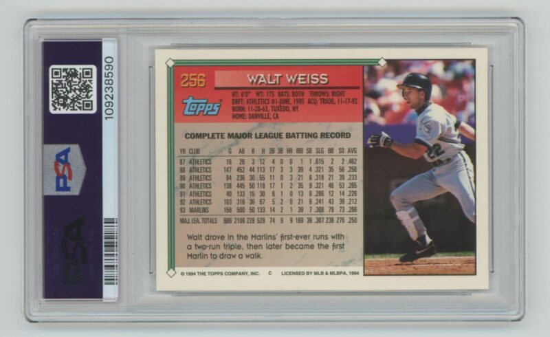 1994 TOPPS WALT WEISS PSA 7 FLORIDA MARLINS #256 RARE POP 1 OF 1 - Image 3