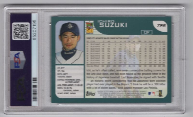 2001 TOPPS 50 YEARS ICHIRO SUZUKI ROOKIE 95207195 PSA 9 SEATTLE MARINERS #726 - Image 3