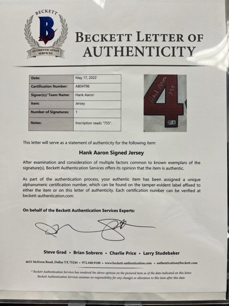 Hank Aaron Autographed Collection - Jersey, Bat, Cap, Ball, Original Newspaper - Image 19
