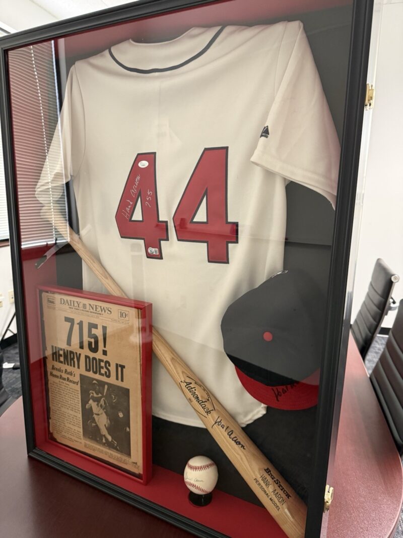 Hank Aaron Autographed Collection - Jersey, Bat, Cap, Ball, Original Newspaper - Image 5