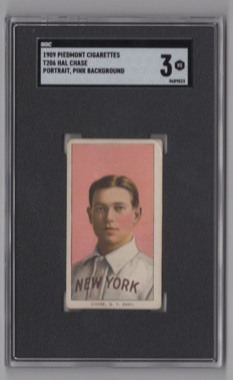 1909 WHITE BORDER HAL CHASE SGC 3 NY AMERICANS PORTRAIT, PINK BACKGROUND