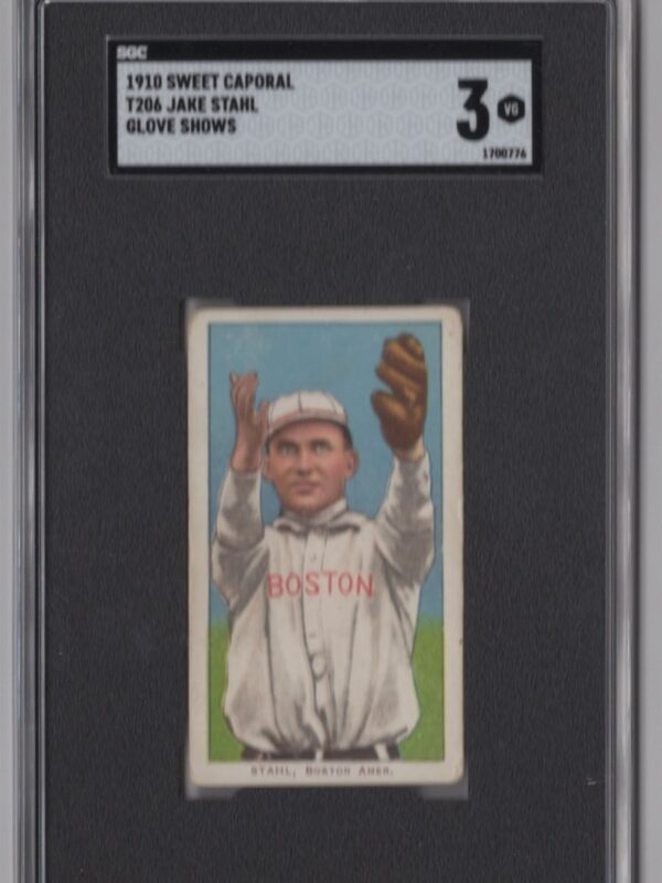 1910 SWEET CAPORAL WHITE BORDER JAKE STAHL SGC 3 BOSTON GLOVE SHOWS