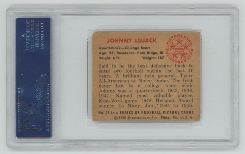 1950 BOWMAN JOHNNY LUJACK AUTO AUTHENTIC AUTOGRAPH PSA CHICAGO BEARS #26 . - Image 3