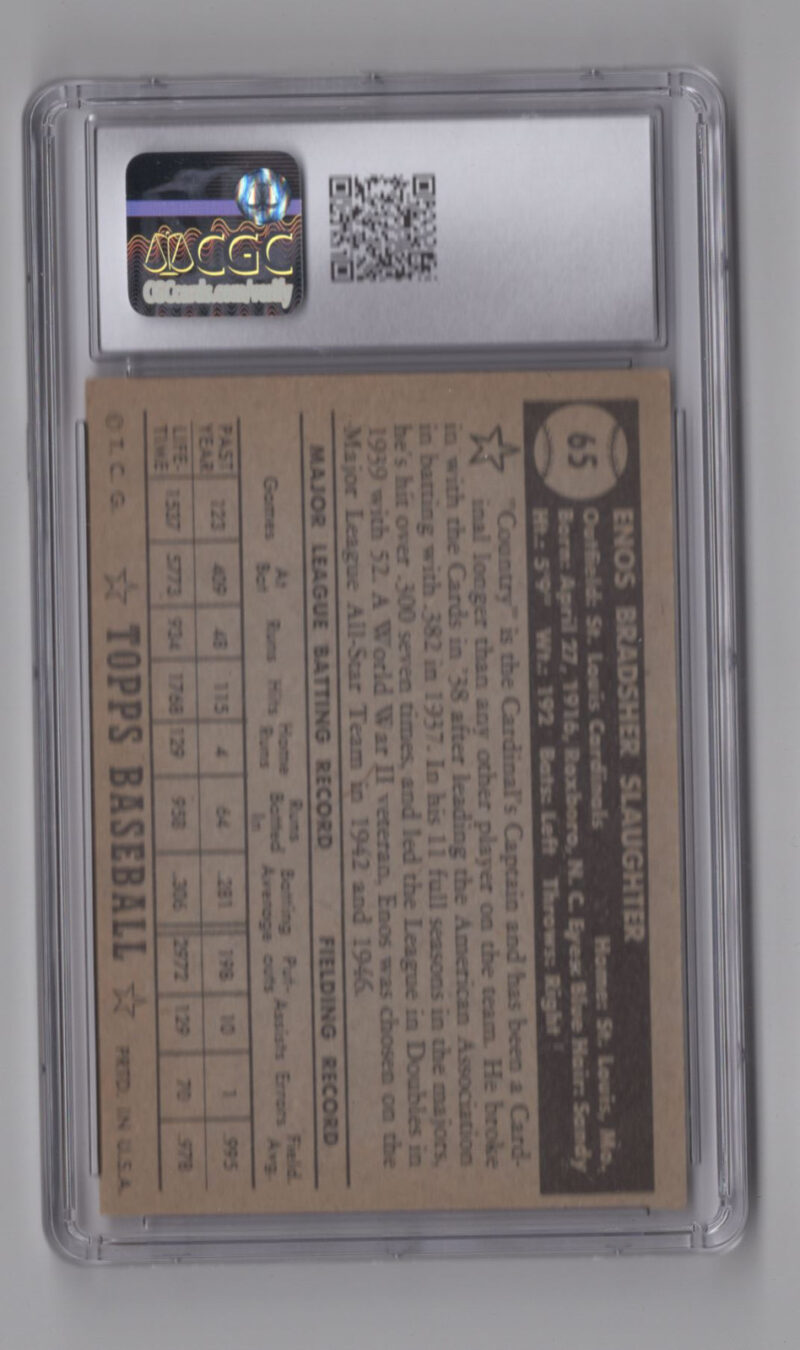 1952 TOPPS 3-15 ENOS SLAUGHTER CGC 5 ST. LOUIS CARDINALS #65 BLACK BACK - Image 3