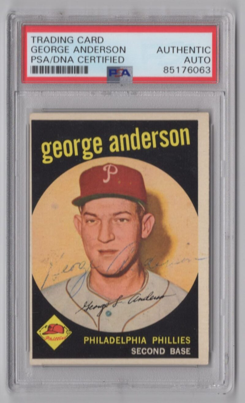 1959 TOPPS GEORGE ANDERSON ROOKIE AUTO PSA PHILADELPHIA PHILLIES #338 HAND