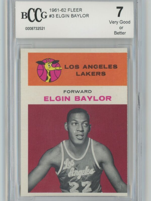 1961-62 FLEER ELGIN BAYLOR ROOKIE BECKETT 7 LOS ANGELES LAKERS #3