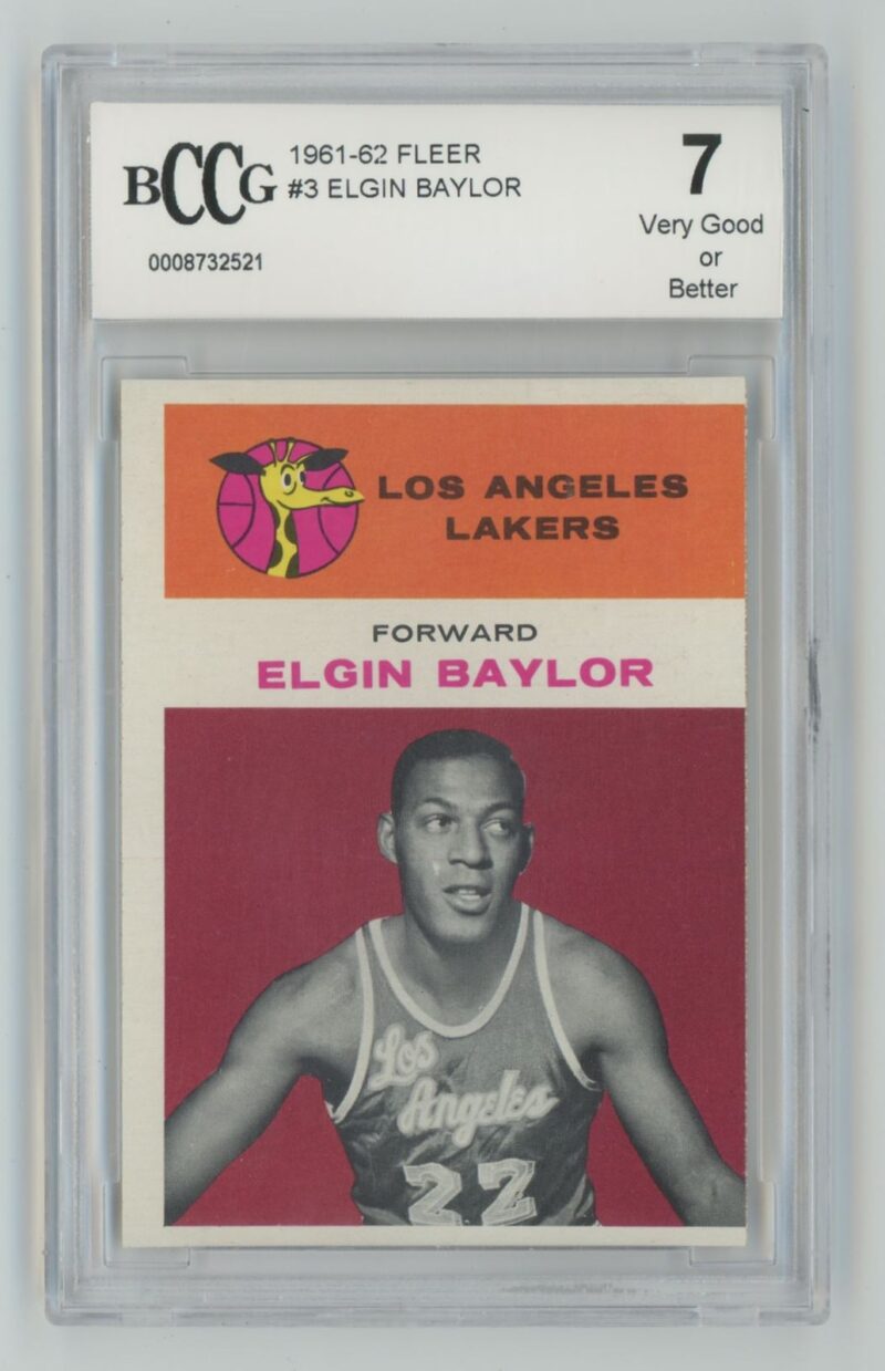 1961-62 FLEER ELGIN BAYLOR ROOKIE BECKETT 7 LOS ANGELES LAKERS #3