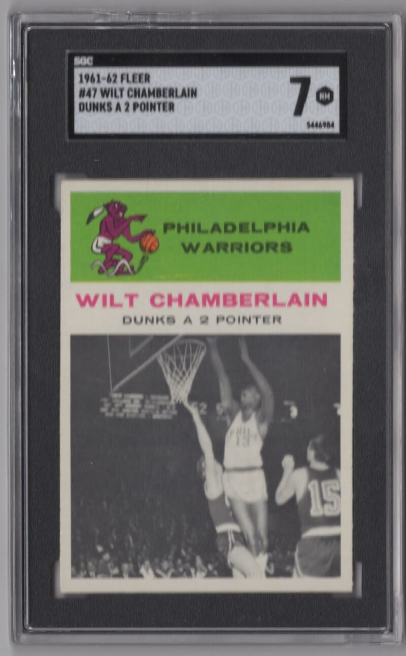 1961-62 FLEER WILT CHAMBERLAIN ROOKIE 5446984 SGC 7 PHILADELPHIA 76ERS #47 LOW