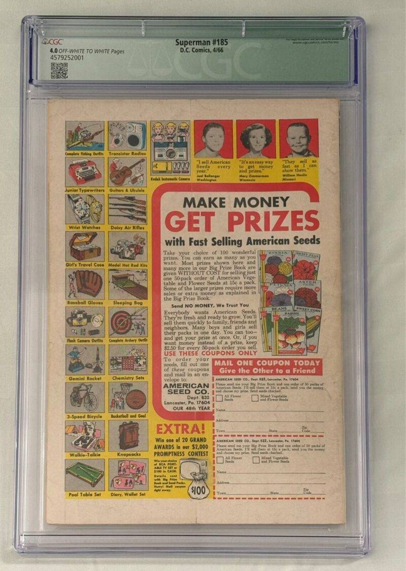 1966 D.C. Comic Superman #185 Pressed & Graded by  CGC - Image 4