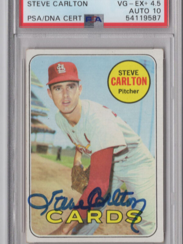 1969 TOPPS 3-15 STEVE CARLTON AUTO PSA 4.5 ST. LOUIS CARDINALS #255 AUTO 10