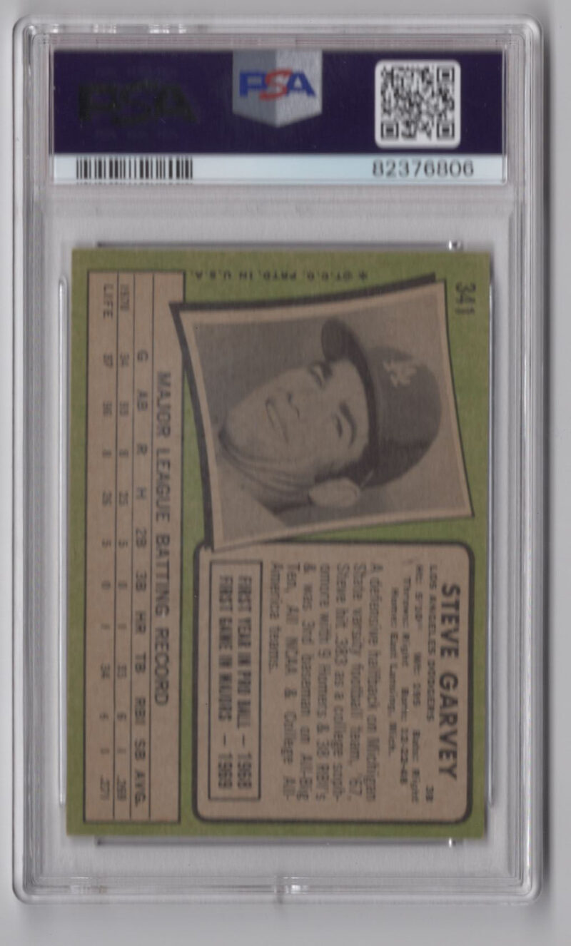 1971 TOPPS 3-15 STEVE GARVEY ROOKIE AUTO PSA 5 LOS ANGELES DODGERS #341 AUTO 10 - Image 3