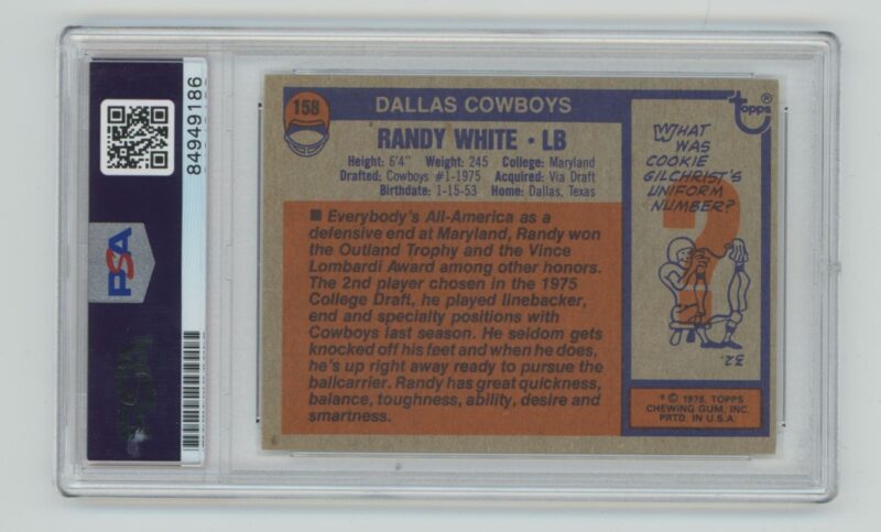 1976 TOPPS RANDY WHITE ROOKIE AUTO PSA DALLAS COWBOYS 158 286685215047 2